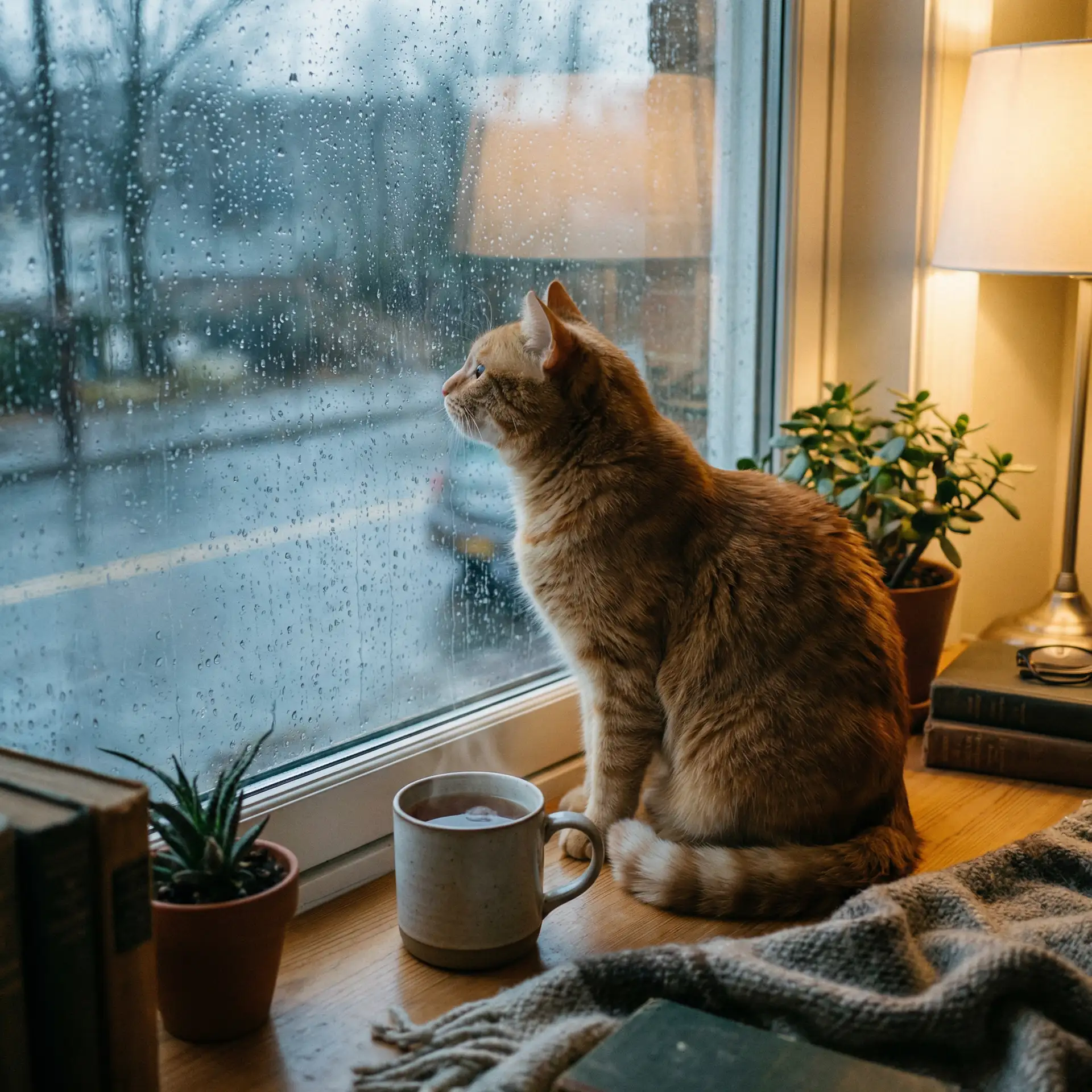 猫咪望着窗外的雨 - 365天和黑道老大电影